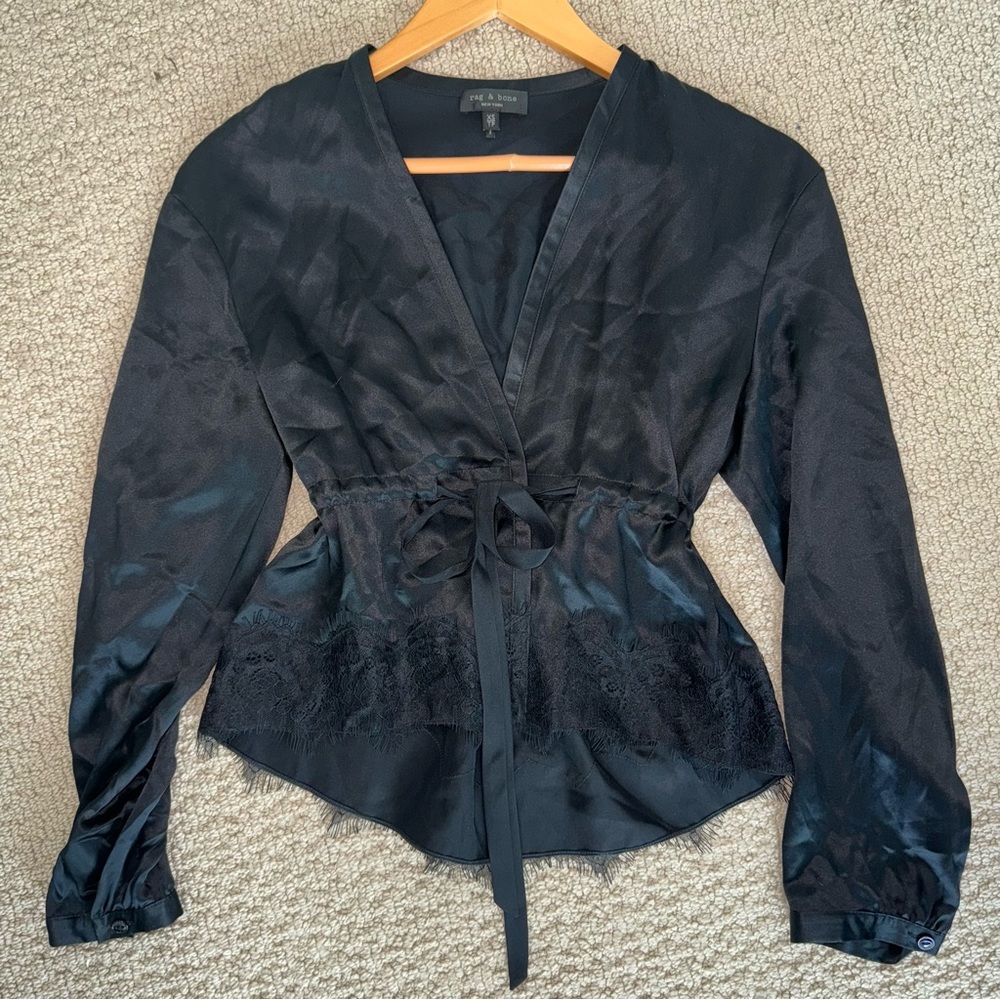 Rag & Bone Tomlin tie front silk blouse - Picture 3 of 8